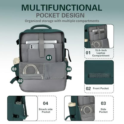 Travel Carry On Backpack for Women, TSA Approved 15.6" Laptop Daypack - color: Peacockblue, size: Medium
