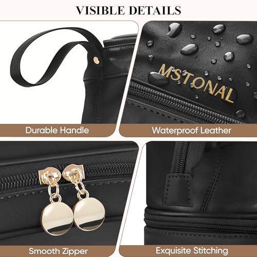 Travel Makeup Bag, Double Layer Cosmetic Bags for Women,Black - color: Black, size: Medium