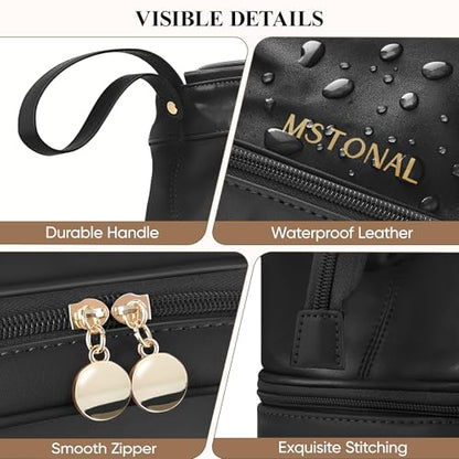 Travel Makeup Bag, Double Layer Cosmetic Bags for Women,Black - color: Black, size: Medium