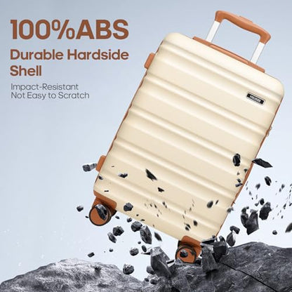 Carry On Luggage 22x14x9 Airline Approved, 3 Piece Set with Backpack - color: Off White, size: 3 piece set (20inch)