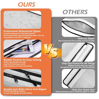 Fireproof Waterproof Document Bag Upgraded Two Pockets - 4200℉ Protection - color: Grey