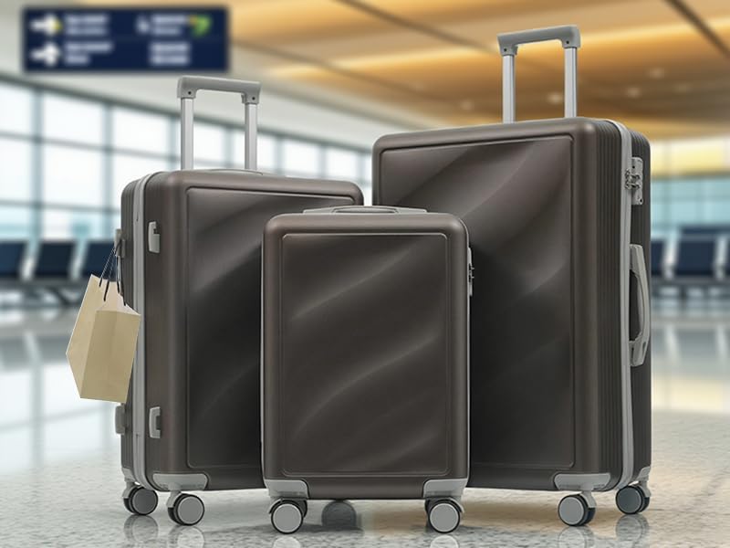 Merax Luggage Set 3 Piece, Lightweight Durable ABS Suitcases with Spinner Wheels and TSA Lock, Carry-on & Checked Travel Luggage - color: Bronze Golden, size: 20/24/28 Inch