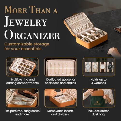 Luxury Travel Jewelry Organizer for Men & Women, Large Customizable Case - color: Brown