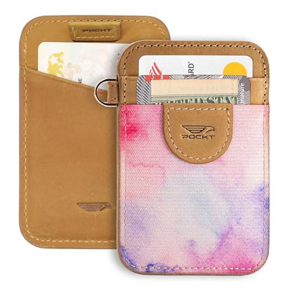 POCKT Elastic Card Holder Wallet for Women and Men, Genuine Leather Slim RFID Blocking Front Pocket Credit Card Holder, Cute Small Minimalist Wallet | Mood - color: Mood