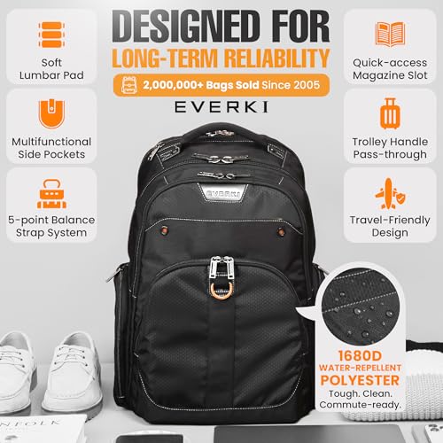 EVERKI Atlas Business Backpack with Laptop Compartment, Black - 29.5 Liters - size: 29.5 Liters