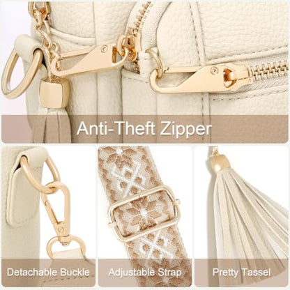 Vegan Leather Crossbody Bags for Women Anti theft Purses and Handbag - color: Beige White
