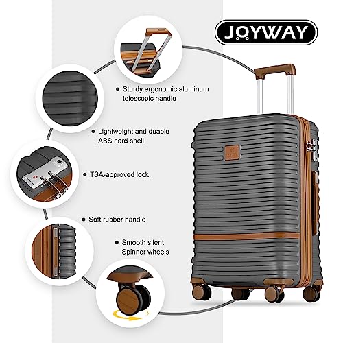 Joyway Carry on 20Inch &24 Inch Checked Luggage Set, 2-Piece Expandable Suitecase Set with Spinner Wheel, Hard Shell Suitcase with TSA Lock(Grey) - color: Grey brown, size: 5 Piece Set (20/24 Inch)