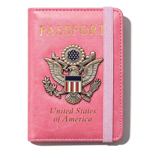 Premium Passport Holder for Travel RFID Blocking Passport Cover Slim - color: Pink