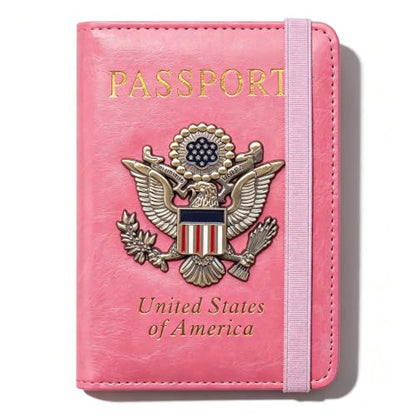 Premium Passport Holder for Travel RFID Blocking Passport Cover Slim - color: Pink
