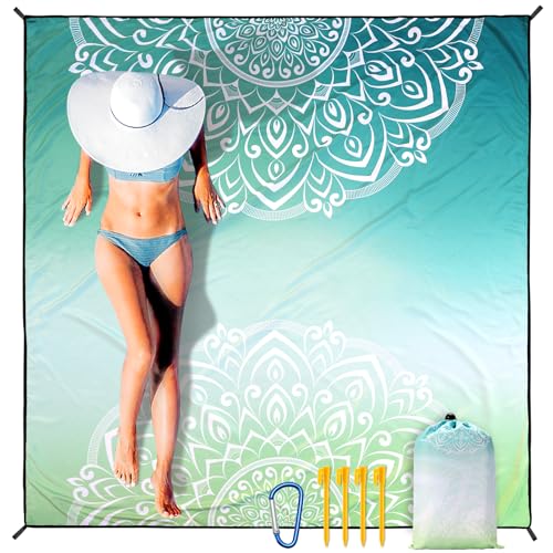 Beach Blanket Sandproof Extra Large Beach Mat Adults Waterproof Sand Free - color: Mtl-sm-green, size: 79" X 83"