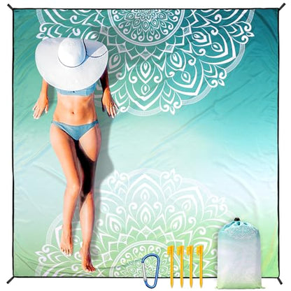 Beach Blanket Sandproof Extra Large Beach Mat Adults Waterproof Sand Free - color: Mtl-sm-green, size: 79" X 83"