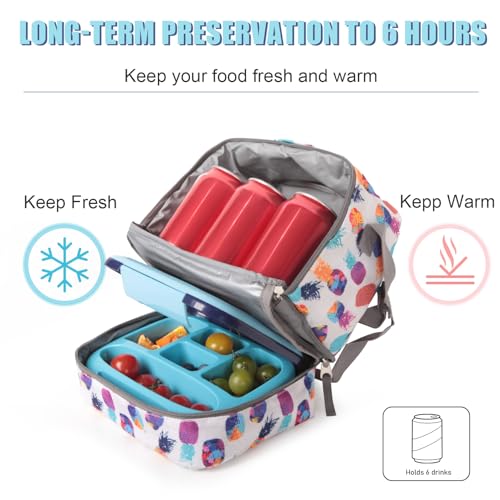 Tilami Rolling Backpack for Kids 19 inch with Lunch Bag Wheeled Laptop Backpack,Pine apples - color: Pine Apples