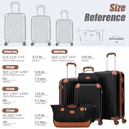 Cosbarn Luggage Sets, Lightweight Durable Hardshell, 5 piece Suitcase Sets - color: Black