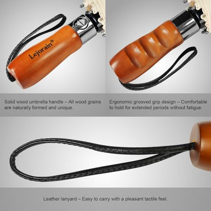 Windproof Golf Umbrella Large 54 Inch Folding Auto Open Close Wood Handle - color: 13.Beige