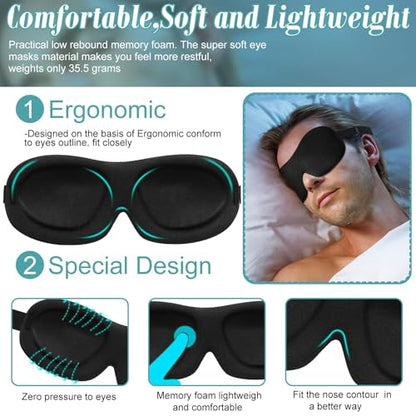 8 Pcs Sleep Mask 3D Eye Masks for Sleeping, Large, Black - color: Black, size: Large