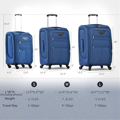 GDFStudio 3 Piece Softside Luggage Set Expandable Spinner Suitcases with TSA Lock,Lightweight Travel Luggage Set 22/26/30 Inch Upright Rolling Suitcases with Wheels,Durable Polyester Carry On,Blue - color: Blue(22/26/30inch), size: 22/26/30In