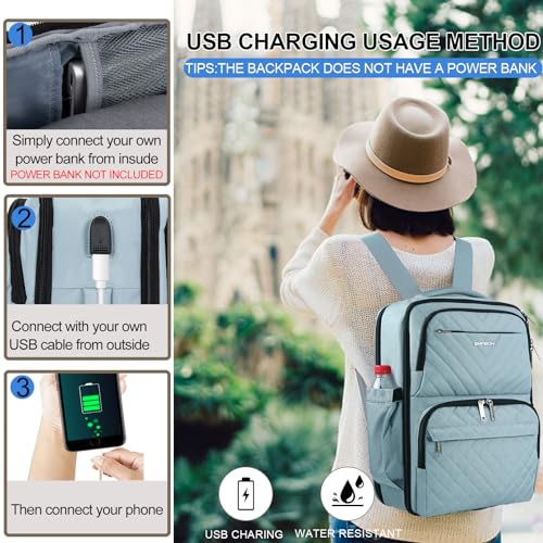 EMPSIGN Travel Backpack Women, Large Carry On Backpack 17 inch, Light Blue - color: Light Blue, size: 17 Inch