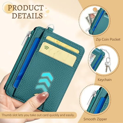 Kelvoris Credit Card Holder Small Wallet Women, Slim RFID, Teal Blue - color: Solid Blue