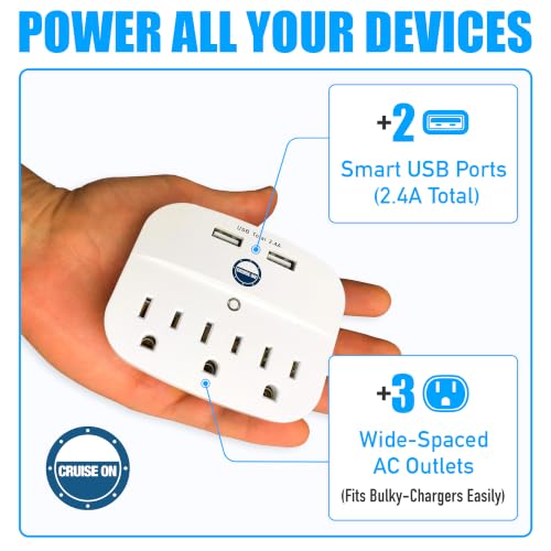 Cruise On Non Surge Cruise Approved Power Strip, Essentials [2 USB, 3 AC] - color: [2 USB, 3 AC]