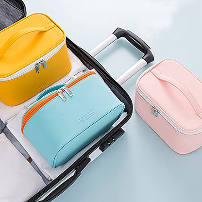 Meiyuuo Travel Makeup Bag for Women, PU Leather Cosmetic Bag, Cyan Blue - color: Cyan Blue