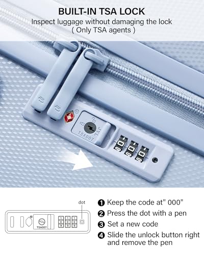 Hanke Upgraded Elite 29 Inch Extra Large Checked Luggage, PC Hard Shell Suitcases with Wheels, TSA Lock, Explosion-Proof Zipper Suitcase for Long Travel Men & Women,Mist Blue - color: Mist Blue, size: 29 Inch
