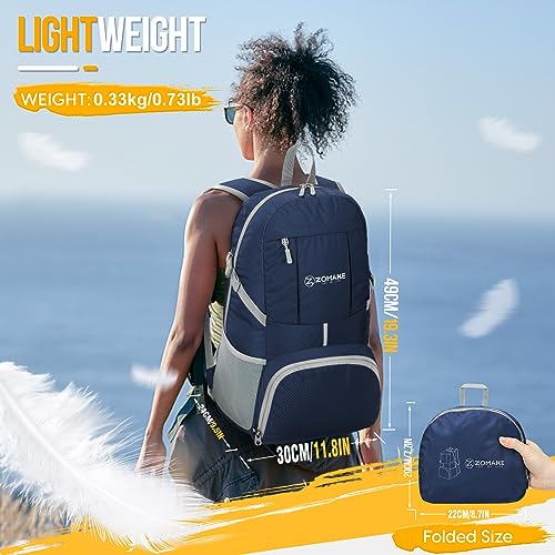 ZOMAKE Lightweight Packable Backpack 35L, Water Resistant Foldable Day Pack - color: B-royal Blue