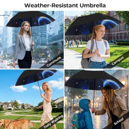 LLanxiry Compact Travel Umbrella, Windproof Automatic Umbrellas for Rain - color: Space (Auto), size: 44 Inch