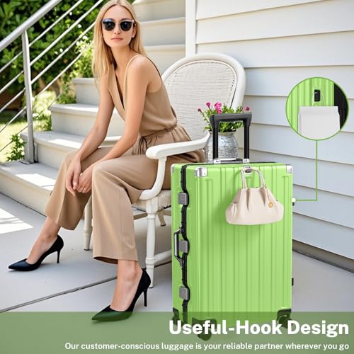 Krute Zipperless Luggage 28inch Checked Hard Shell Suitcases with Wheels - color: Green, size: Large (28 Inch)