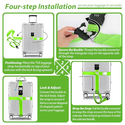 TSA Approved Luggage Straps with Combination Lock, Cross Green - color: Cross Green