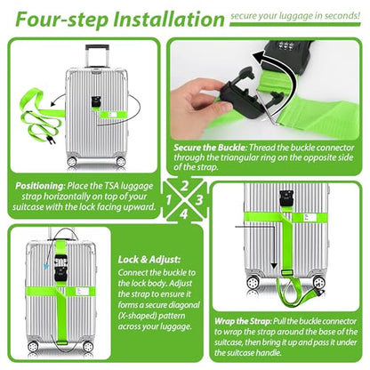 TSA Approved Luggage Straps with Combination Lock, Cross Green - color: Cross Green