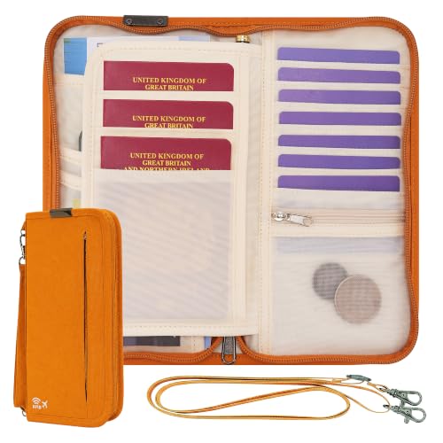 Neck Wallet Lightweight RFID Blocking Waterproof Travel Pouch Passport Wallets for Women Men - color: C-Orange