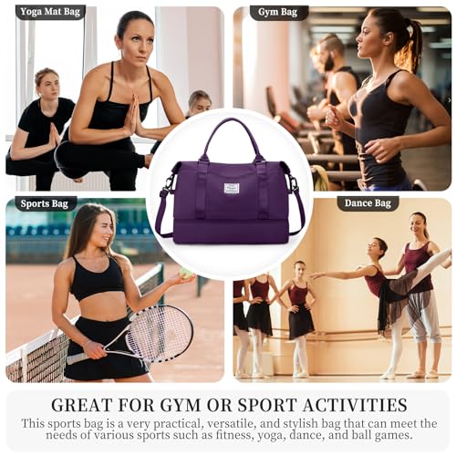 Travel Duffel Bag with Shoes Compartment, Weekender Bags for Women - color: B-Dark Purple, size: Large