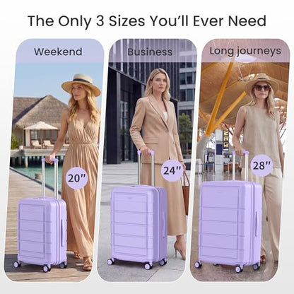 SHOWKOO G-Series Luggage set 3pcs, 100% PC Durable Hardshell Suitcase - color: Lavender Purple, size: 3-Piece Set (20/24/28in)