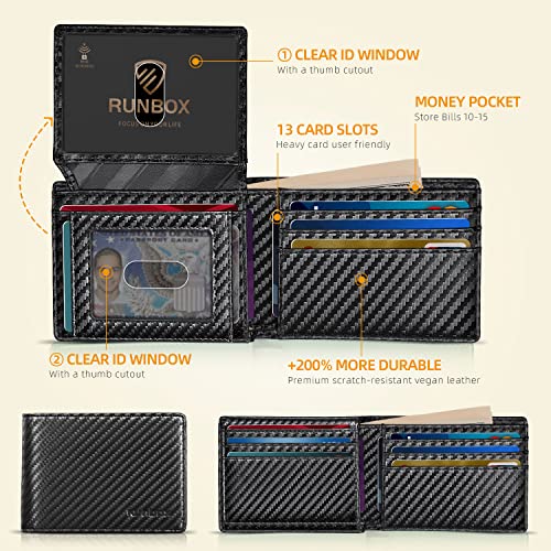 RUNBOX Wallet for Men -Slim Rfid Leather Mens Bifold Novelty Wallets 2 ID Window With Gift Box Men's Accessories - color: Carbon black