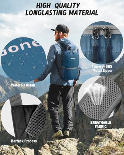 Gonex Packable Daypack Backpack 20L Lightweight Foldable Travel Bag - color: Grey Blue