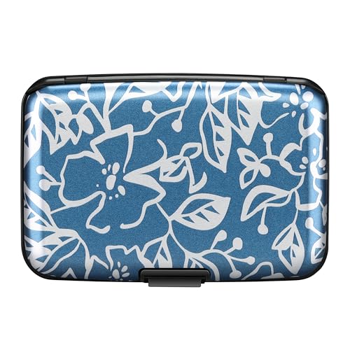 ELFISH RFID Aluminum Wallet Credit Card Protector Case Holder for Men Women - color: Blue Printed Pattern