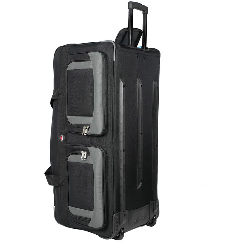 AMARO 36 Inch Rolling Duffle Bag with Wheels, Extra Large Heavy Duty Travel Duffel Luggage with Telescopic Handle, Multiple Pockets, Collapsible Storage, Black/Grey - size: X-Large