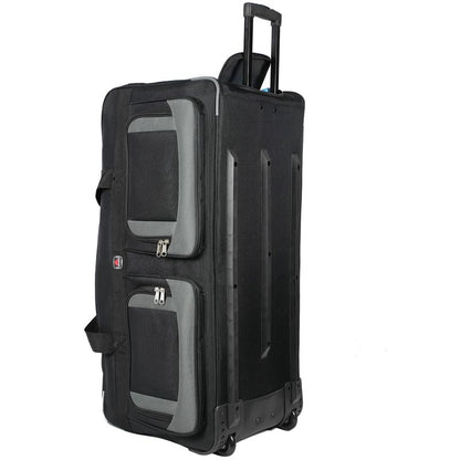 AMARO 36 Inch Rolling Duffle Bag with Wheels, Extra Large Heavy Duty Travel Duffel Luggage with Telescopic Handle, Multiple Pockets, Collapsible Storage, Black/Grey - size: X-Large