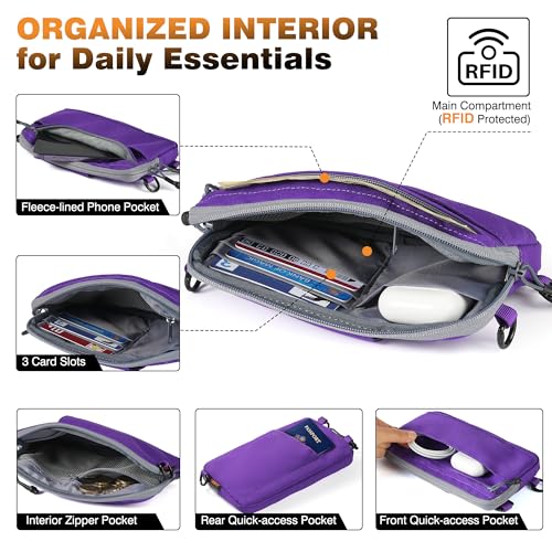 Wristlet Wallet for Women, 4-in-1 RFID Blocking Small Crossbody Bag for Men - color: Purple