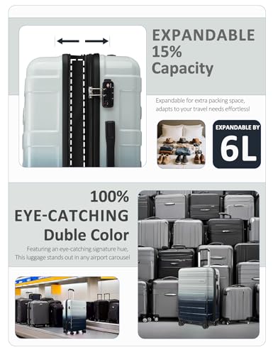 Tolino Checked 24 In Expandable Luggage Hardside Suitcase with Wheels | Lightweight Gradient PC+ABS Hardshell | Smooth 360° Spinner Wheels | Expands 20% | TSA Lock - color: Mystic Haze, size: M(24 In)