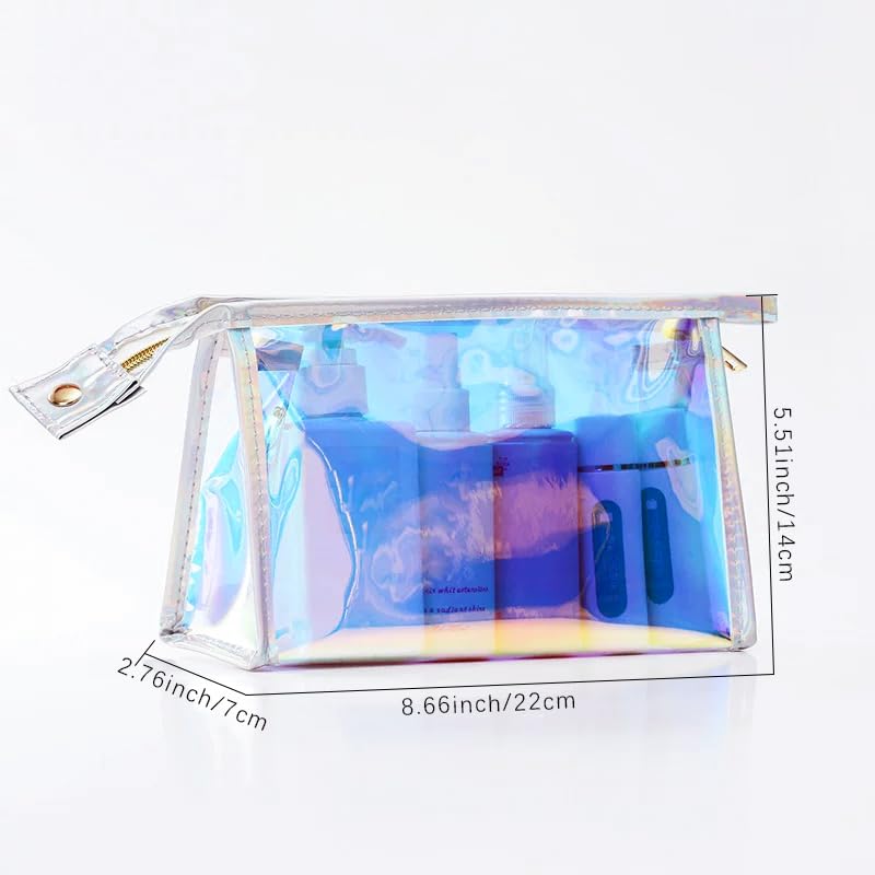 Green Transparent Laser Cosmetic Bag Iridescent Holographic Waterproof PVC Makeup Organizer Bag for Women (Brown) - color: Brown