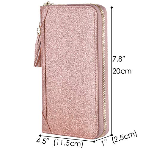 Easyoulife Credit Card Holder Wallet Womens Zipper Leather Case Purse RFID Blocking - color: Glitter Gold