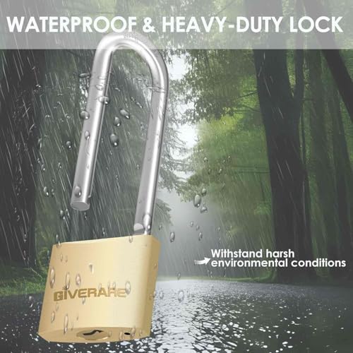 2 Pack Keyed Locks with Keys, Extra Long 2-11/16" Shackle Solid Brass Copper Padlock, Small Travel Waterproof Lock with 38MM Wide Body for Warehouse, Tool Box, Hasp, Gym, Locker, Sheds-Golden - size: 2 Pack 38mm Long
