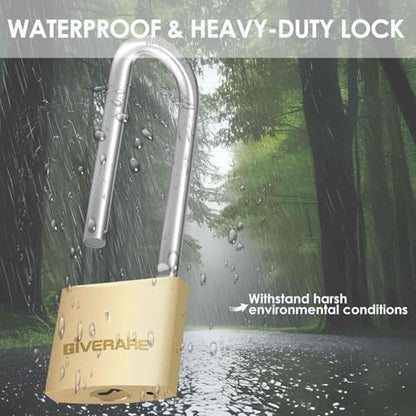 2 Pack Keyed Locks with Keys, Extra Long 2-11/16" Shackle Solid Brass Copper Padlock, Small Travel Waterproof Lock with 38MM Wide Body for Warehouse, Tool Box, Hasp, Gym, Locker, Sheds-Golden - size: 2 Pack 38mm Long