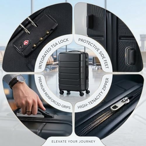24 Inch Checked Luggage, Expandable, TSA Lock, Blue - color: Black, size: 24 Inch