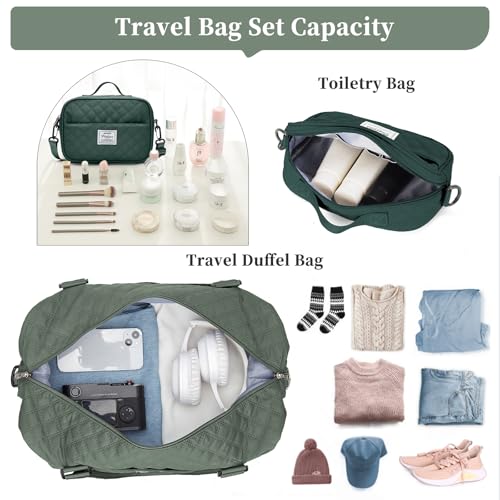 Weekender Bags for Women, Travel Duffel Bag with Shoes Compartment - color: Grid-OliveGreen, size: Large