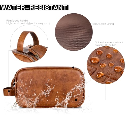 Elviros Toiletry Bag for Men PU Leather Shaving Dopp Kit (Large,Brown) - color: Brown, size: Large (Pack of 1)