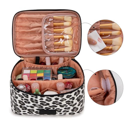Wrangler Travel Makeup Bag 2pcs Set Cosmetic Bag with Makeup Brush Holder - color: Leopard-Black