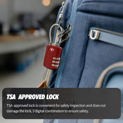 Zoofen 1 Pack Cable Luggage Locks TSA Approved,3-Digit Combination Lock with Alloy Body,TSA Accepted Padlock for Luggage/Suitcase/Backpack/Lockers/Bags/Gym(ZJY-821,Red) - color: Red