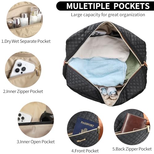 3PCS Weekender Bags for Women Large Overnight Bag, Black - color: Black